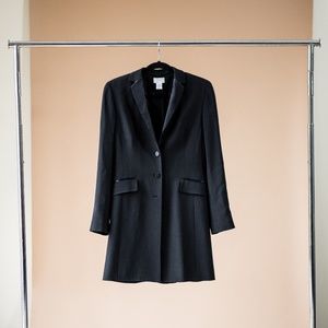 Black Long Satin Button and Lapel Blazer